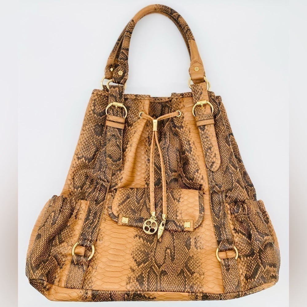 IMAN Faux Leather Snakeskin Embossed Large Multifunctional Tote Bag OS Mob wife